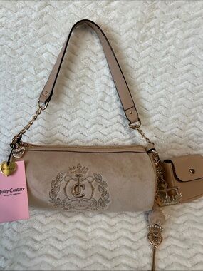 Juicy Couture Beige Suede Shoulder Bag with Gold Key Charm